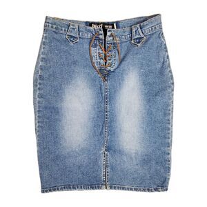 Quizz New Denim Skirt Womens 5/6 Midi Y2k Style Lace Front Low Rise Bratz 90s‎